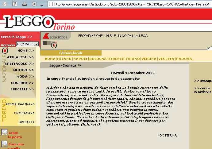[schermata del sito Leggo di Torino]