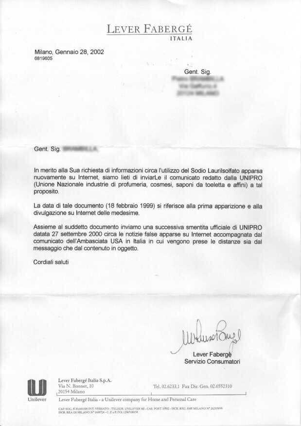 smentita Lever Faberge