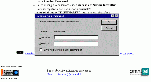 omnitel richiede password