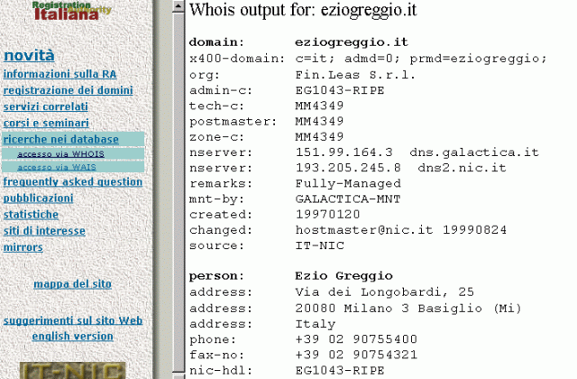 schermata di whois